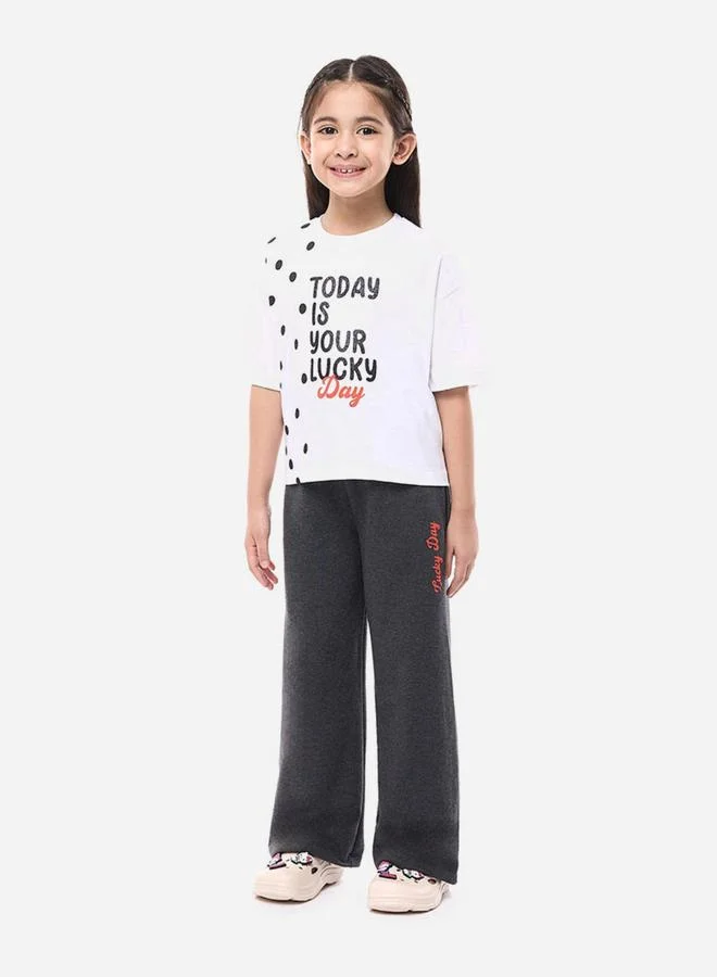 victor and jane Victor and Jane Slogan Print Knit Crop Top and Wide-Leg Pants Set