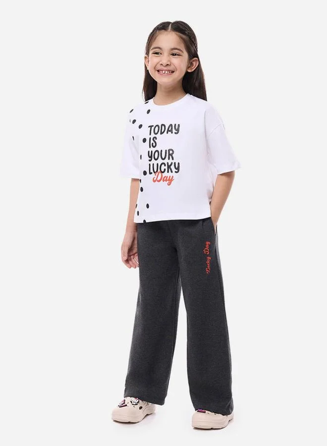 victor and jane Victor and Jane Slogan Print Knit Crop Top and Wide-Leg Pants Set