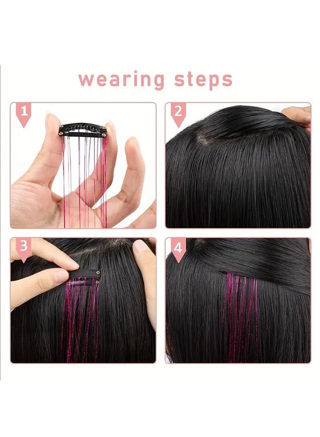 Hair Tinsel Pack of 12 Pcs Colorful Glitter Hair Accessories 20 Inch Clip in Hair Tinsel Extensions Fairy Hair Accessories Party Kit for Women Girls Kids (12Pcs,#Colorful) - Image 5