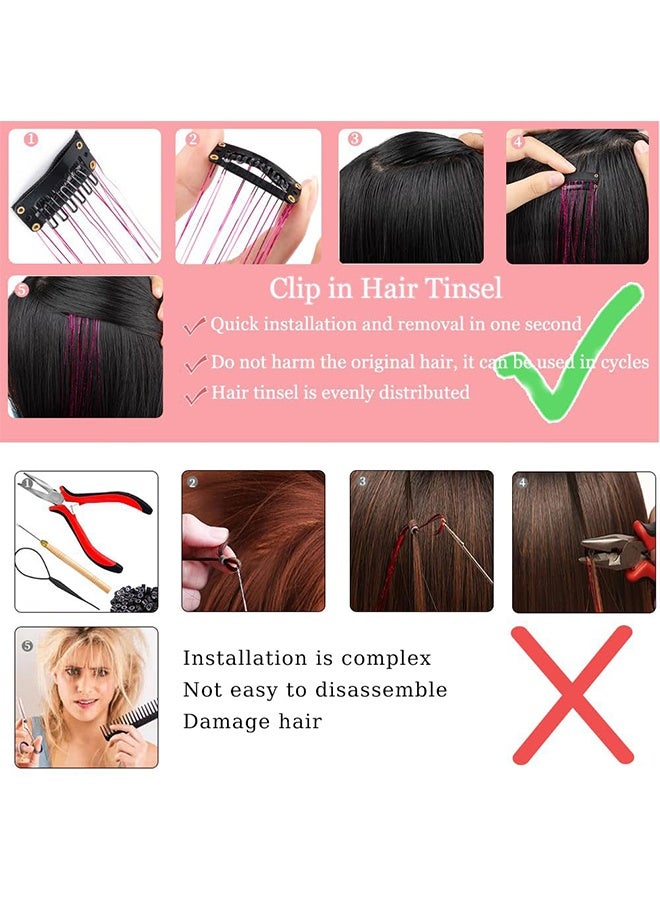 Hair Tinsel Pack of 12 Pcs Colorful Glitter Hair Accessories 20 Inch Clip in Hair Tinsel Extensions Fairy Hair Accessories Party Kit for Women Girls Kids (12Pcs,#Colorful) - Image 4