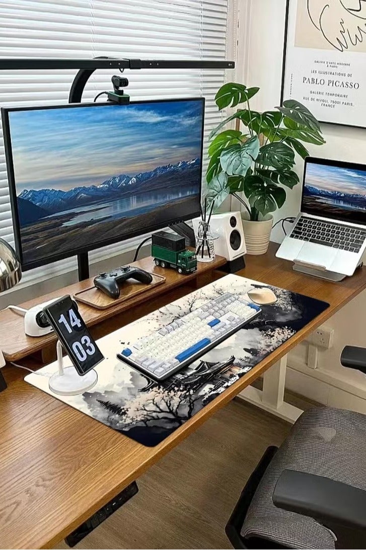 الباندا العملاقة لوحة ماوس ألعاب كبيرة 900 × 400 × 3 مم، حصيرة مكتب كبيرة للوحة المفاتيح وديكور المكتب - رسم بالحبر - Image 5