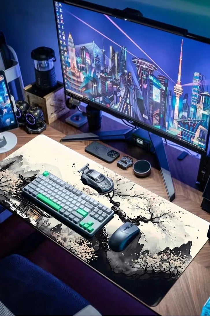 الباندا العملاقة لوحة ماوس ألعاب كبيرة 900 × 400 × 3 مم، حصيرة مكتب كبيرة للوحة المفاتيح وديكور المكتب - رسم بالحبر - Image 4