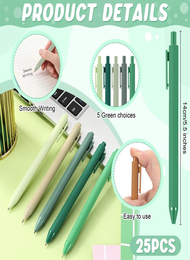 Dinifee 25 Pcs Ballpoint Pens Bulk Retractable Writing 1. 0 mm Black Ink Cute Pens Smooth Writing Color Fancy Gift for Teacher Student Employee Office School Home Baby Shower Supplies (Green Series) - Image 2
