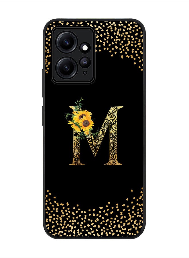 Stylizedd غطاء لهاتف Redmi Note 12 4G، غطاء واقي أسود متين نحيف - نمط زهور ماندالا مع حرف مخصص - م (أسود) - Image 1