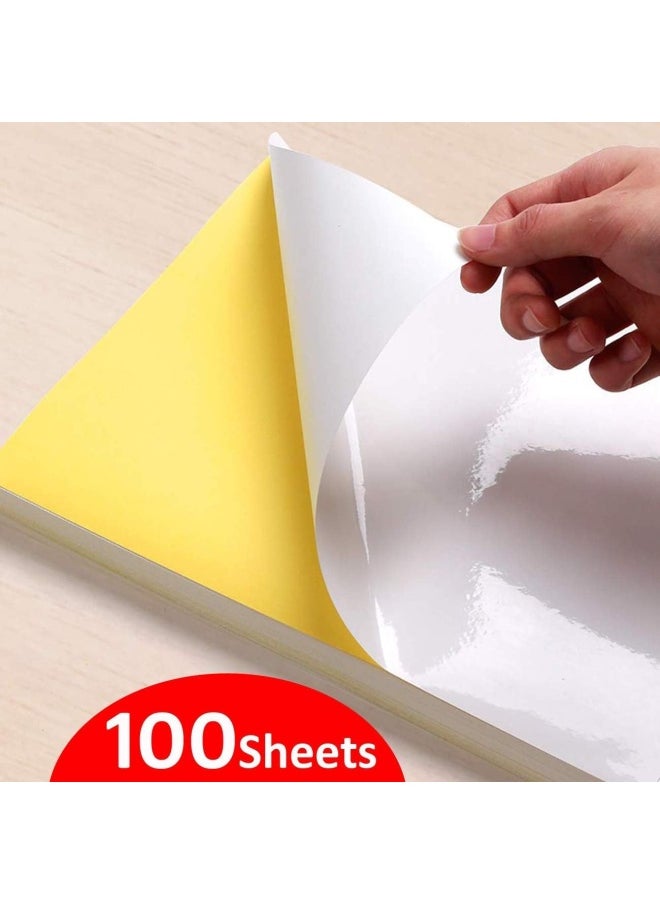 Premify 100 Printable Sheets Of A4 Size | Glossy White Sticker Paper Printing Labels - Adhesive Stickers Label For Mailing Address, Photos & Pictures, Stationery Stickers For Trade Mark, Photocopies Children  - Image 2