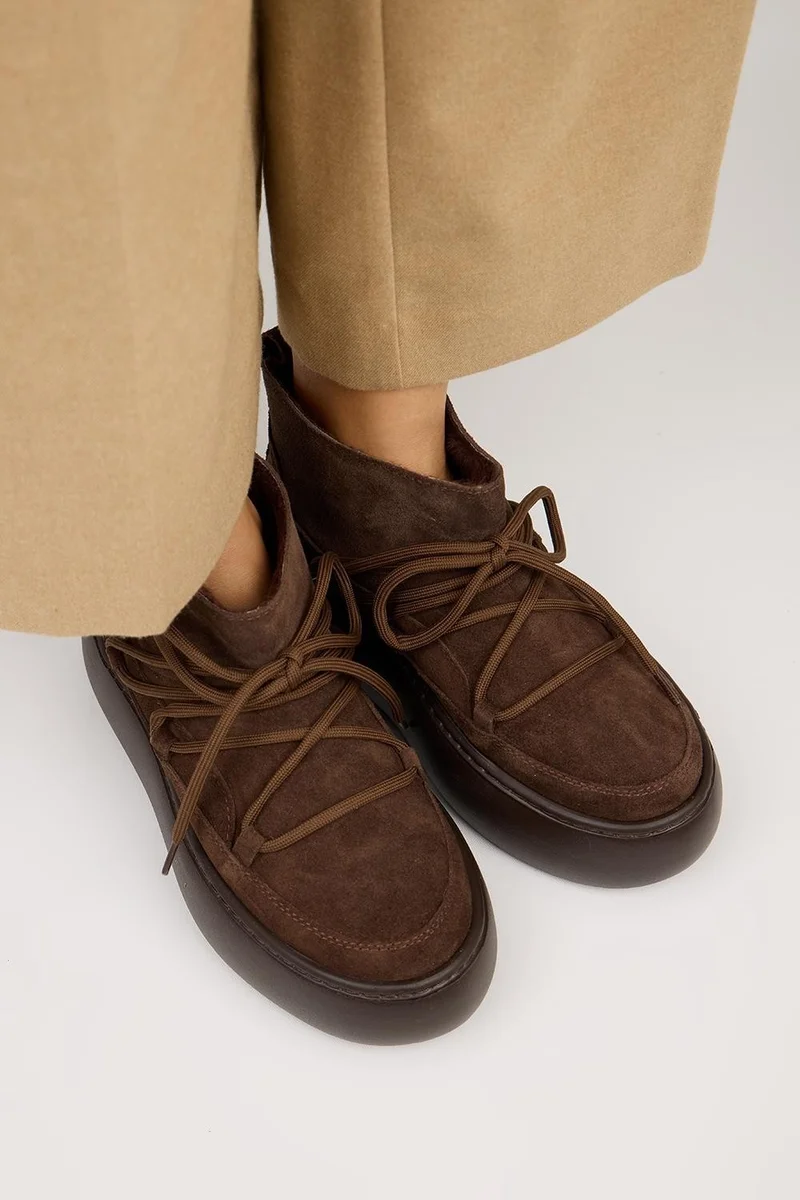 Manijero Manijero Serras Women's Leather Lace-Up Fur-Lined Brown Boots