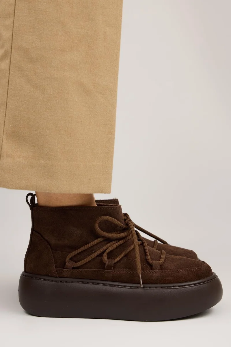 Manijero Manijero Serras Women's Leather Lace-Up Fur-Lined Brown Boots
