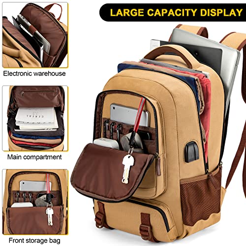 Tzowla Canvas Laptop Backpack, Bag for Men Women,Travel Work Rucksack Fits 15.6 Inch Laptop, Bookbag with USB Charging Port - Image 4
