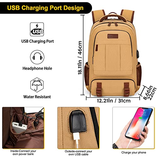 Tzowla Canvas Laptop Backpack, Bag for Men Women,Travel Work Rucksack Fits 15.6 Inch Laptop, Bookbag with USB Charging Port - Image 3
