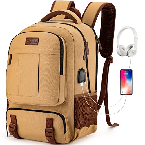 Tzowla Canvas Laptop Backpack, Bag for Men Women,Travel Work Rucksack Fits 15.6 Inch Laptop, Bookbag with USB Charging Port - Image 1