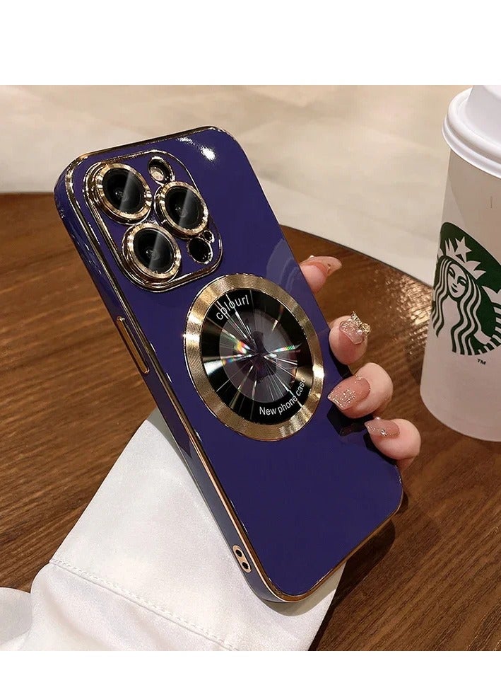 AROAQ Magnetic Case For Iphone, Wireless Charging Magsafe Lens Film Cover, Anti-scratch Luxury Plating Logo Hole Strong Magnetic Case For Iphone 15 Pro Max, 15 Plus, Pro, ( Purple Color) - Image 1