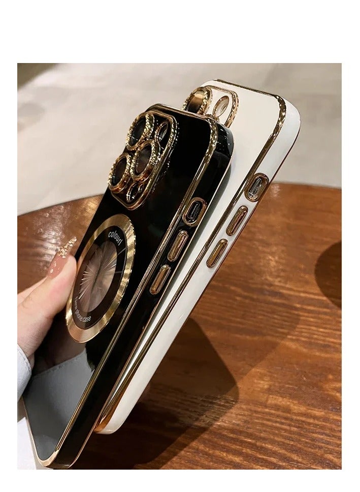 AROAQ Magnetic Case For Iphone, Wireless Charging Magsafe Lens Film Cover, Anti-scratch Luxury Plating Logo Hole Strong Magnetic Case For Iphone 15 Pro Max, 15 Plus, Pro, ( Purple Color) - Image 3