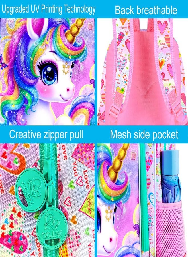 gxtvo 3PCS Unicorn Backpack, 16" Girls Bookbag with Lunch Box, Water Resistant Kids School Bag for Elementary Preschool Toddler - Rainbow Hair Unicorn - Image 5
