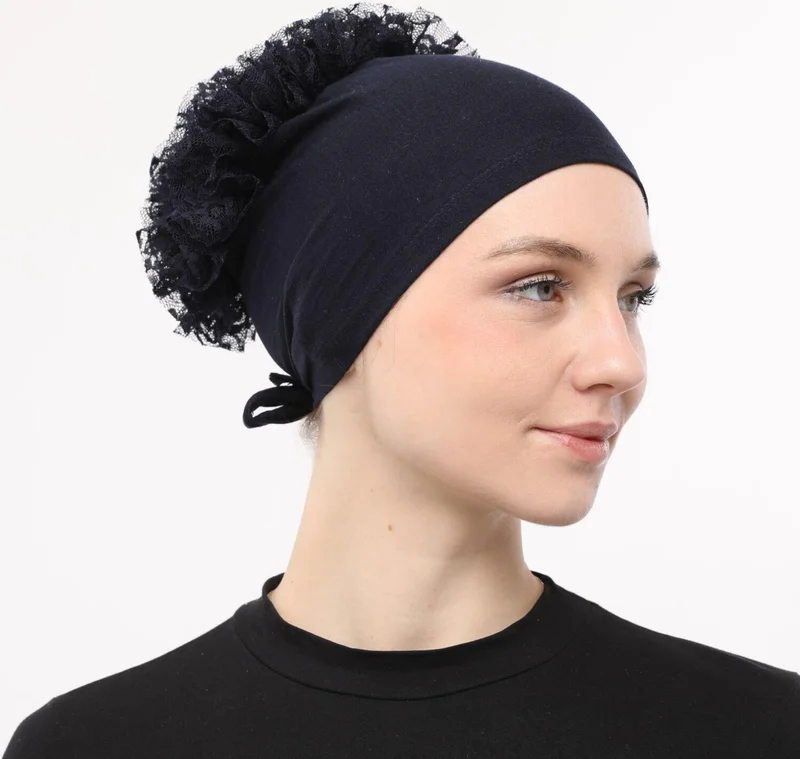 Sensu Stitched at the Front, Tied at the Back, Bun, Lace, Frill, Hijab Bonnet