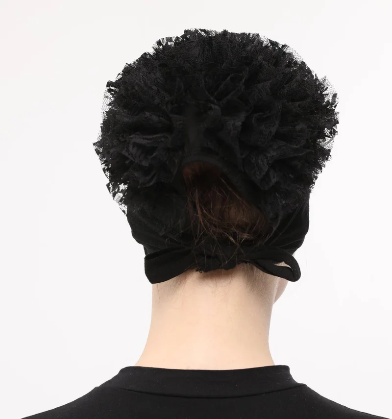 Sensu Stitched at the Front, Tied at the Back, Bun, Lace, Frill, Hijab Bonnet