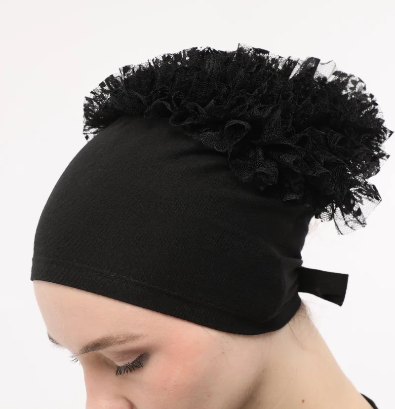 Sensu Stitched at the Front, Tied at the Back, Bun, Lace, Frill, Hijab Bonnet