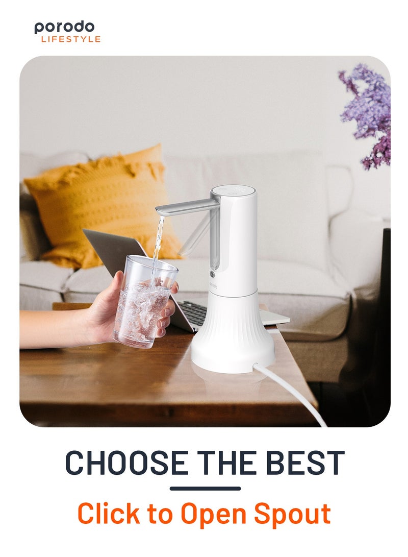 porodo Lifestyle Rechargeable Tabletop & Water Bottle Pump Digital Display and Touch Control-White - Image 3