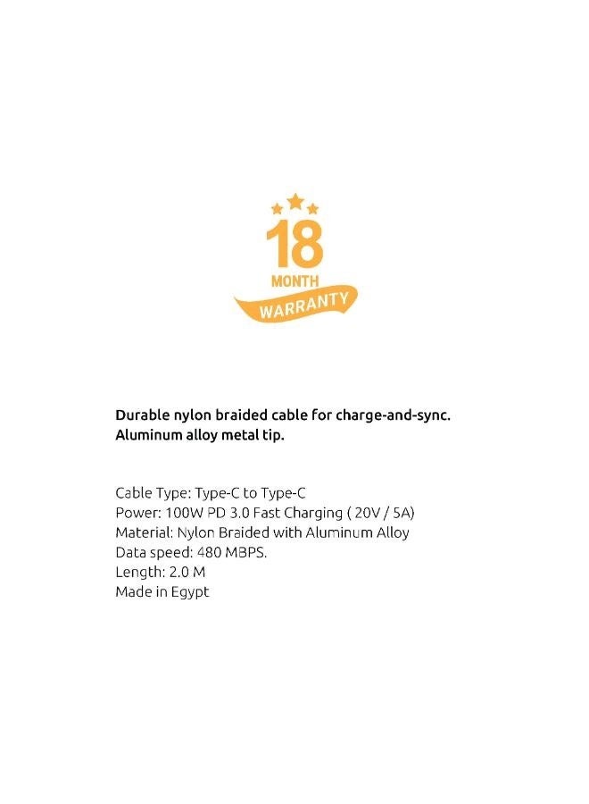 sia NYLON BRAIDED CABLE  C-C 100W -200CM --BLACK GRAY WITH METAL SHELL - Image 2