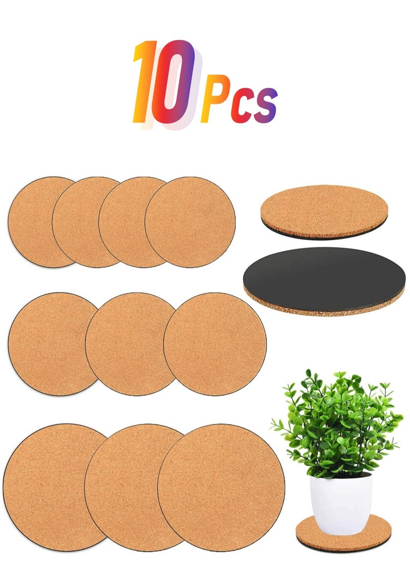 Excefore 10 Pack Cork Plant Coasters, 4/6/8 Inch Cork Plant Mats, DIY Plant Coasters for House Plants Indoors (Nude & Black)  - Image 1