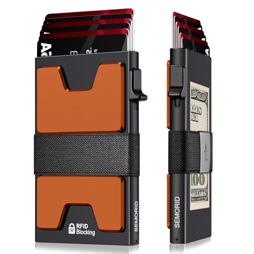 SEMORID Slim Aluminum Card Holder Wallet for Men, Durable Expandable Backplate, RFID Blocking Minimalist Metal Pop Up Wallet, Holds 12+ Cards Plus Cash - Image 1