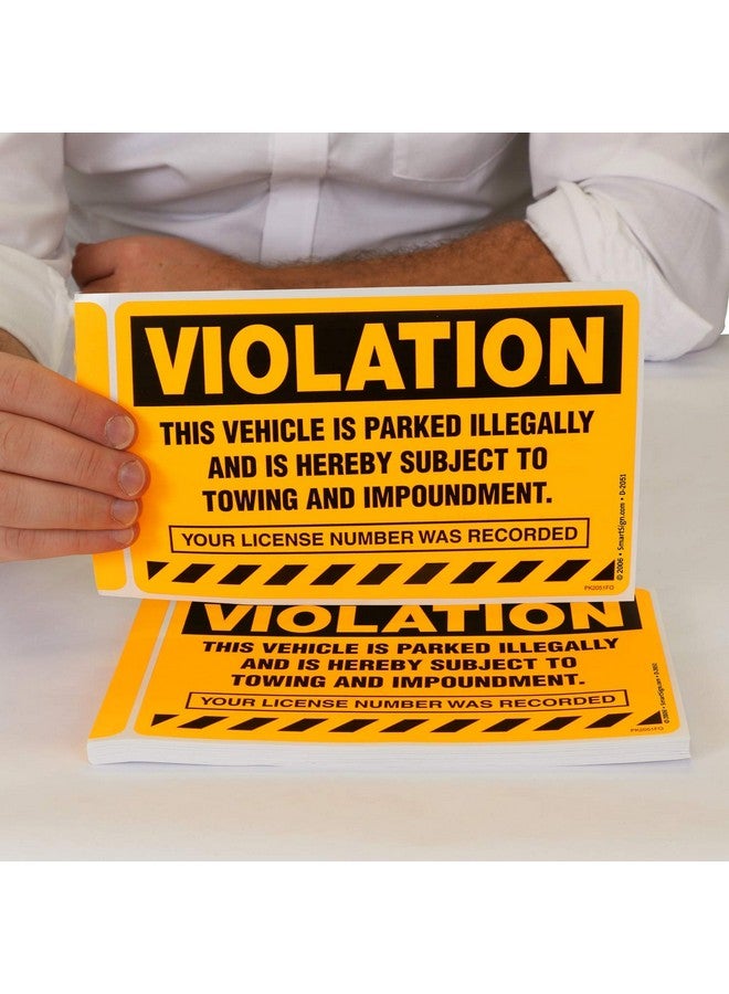 SmartSign (Pack Of 50) 5 X 8 Inch “Violation Vehicle Illegally Parked Subject To Towing/Impoundment” Parking Violation Stickers With Permanent Adhesive 4.5 Mil Paper Fluorescent Orange And Black - Image 2