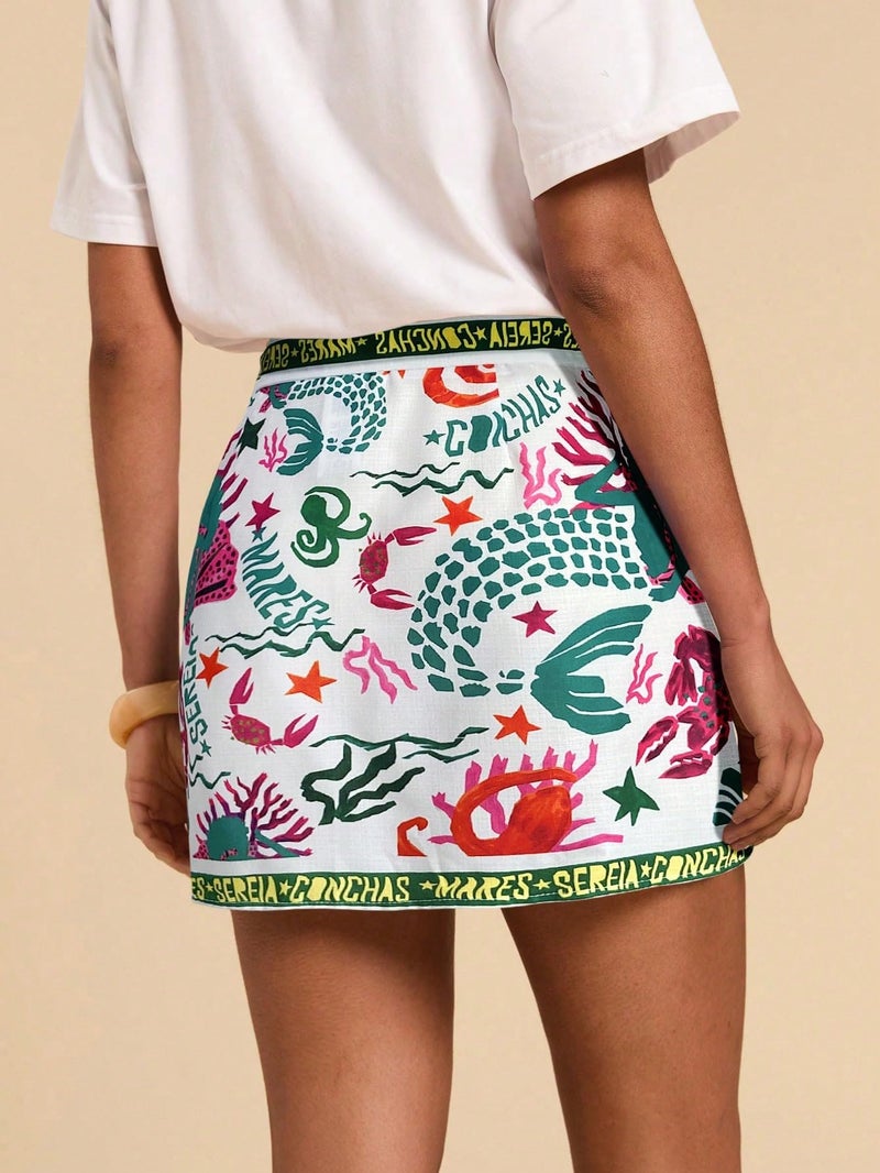 Sujama Women’s Summer Boho Skirts Floral Print Tie Knot Wrap Skirt Cute Tropical Ocean Graphic Mini Short Skirts Beachwear - Image 2