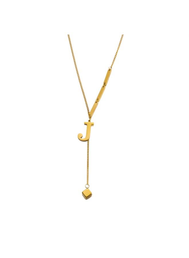 European And American Jewelry Niche High-end Stainless Steel 26 Letter Necklace Women's Small Square Tassel Pendant Clavicle Chain 