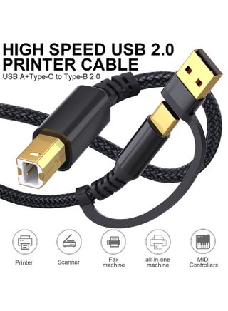 USB B to USB C Printer Cable 16.6 Feet - Type A/C to B Printer Cable High-Speed Nylon Braided MIDI Cord for HP, Canon, Brother, Samsung, Dell, Epson,DAC，（5 M,1 PACK） - view 4