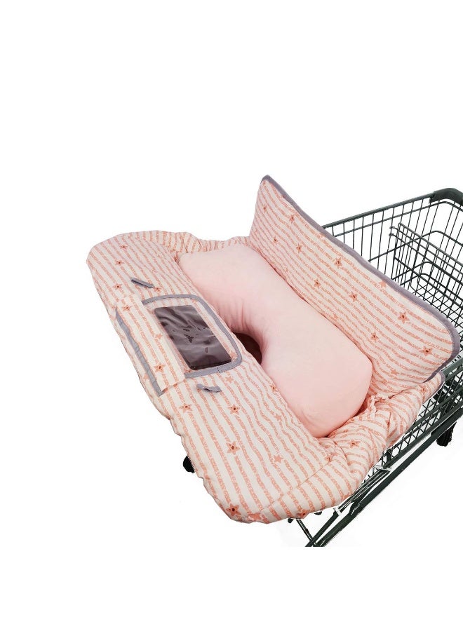 DODO NICI Shopping Cart Cover for Baby/Toddler 2-in-1 High Chair Cover, Easy Attach & Remove, with Cellphone Holder, Pink Strip Star - Image 3