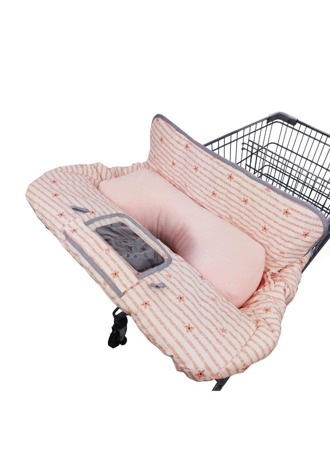 DODO NICI Shopping Cart Cover for Baby/Toddler 2-in-1 High Chair Cover, Easy Attach & Remove, with Cellphone Holder, Pink Strip Star - Image 1