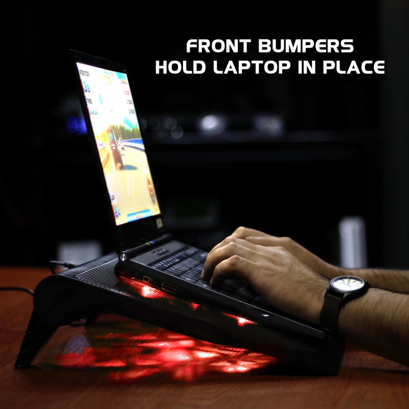 ENHANCE Gaming Laptop Cooling Pad Stand with LED Cooler Fans , Adjustable Height , & Dual USB Port for 17 inch Laptops - 5 Ultra Quiet High Performance Fans 2630 RPM & Built-In Bumpers - Red - Image 4