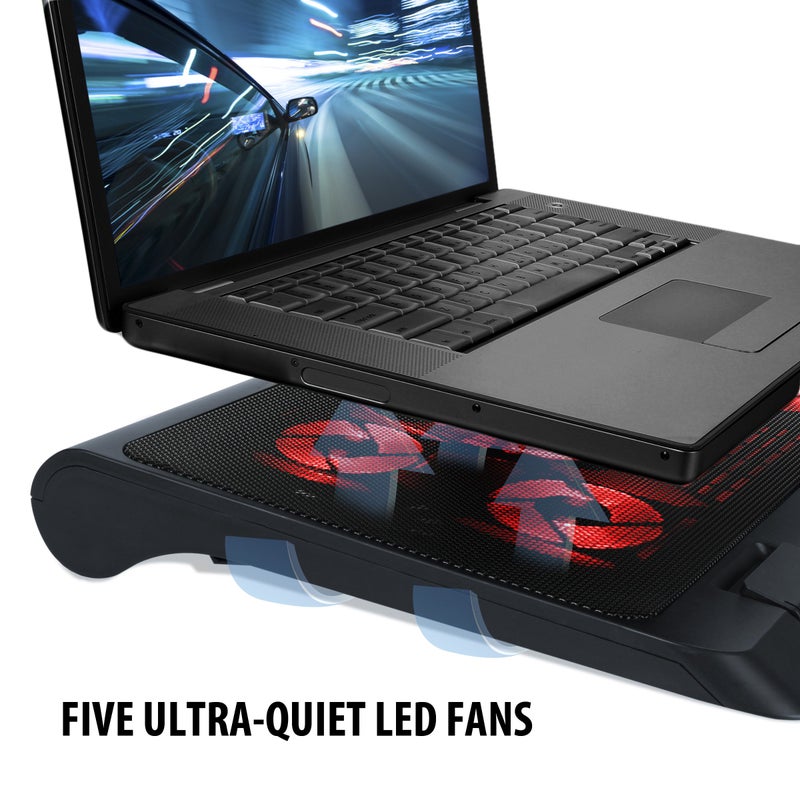 ENHANCE Gaming Laptop Cooling Pad Stand with LED Cooler Fans , Adjustable Height , & Dual USB Port for 17 inch Laptops - 5 Ultra Quiet High Performance Fans 2630 RPM & Built-In Bumpers - Red - Image 3