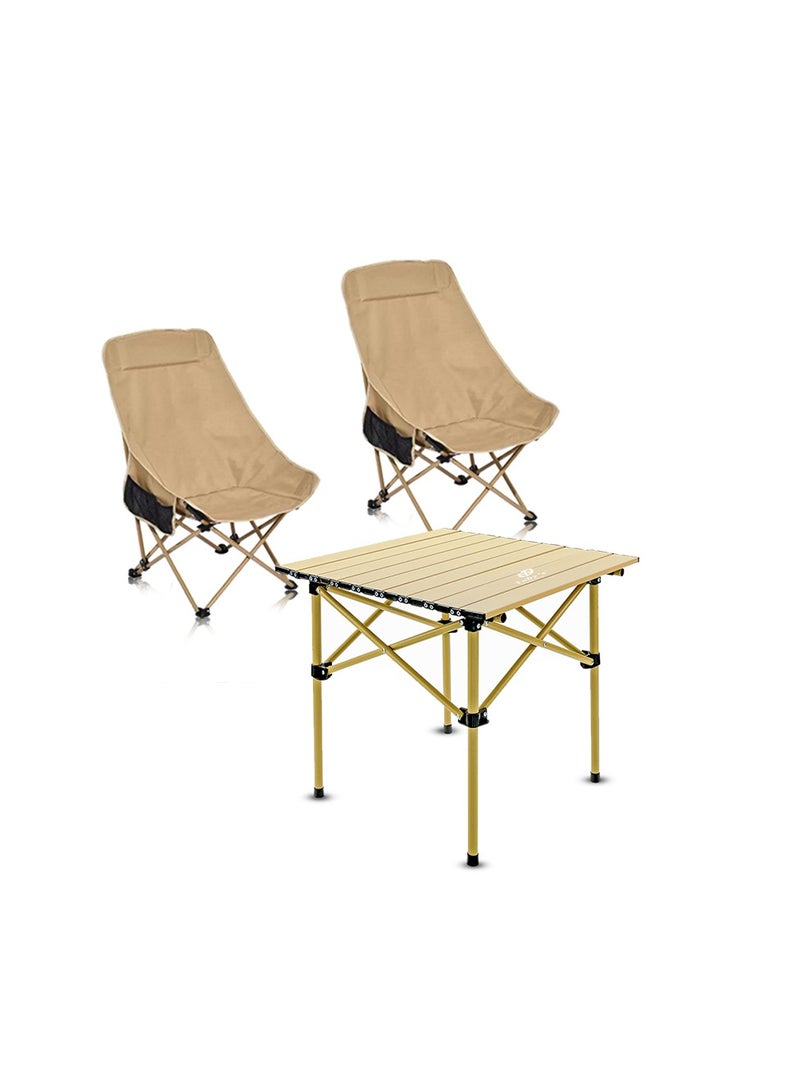 توبيز طاولة تخييم قابلة للطي خفيفة الوزن من توبـي مع كرسيين خارجيين من سبائك الألومنيوم – محمولة، دعم ثابت، طي سريع للطقم الخارجي - Image 1