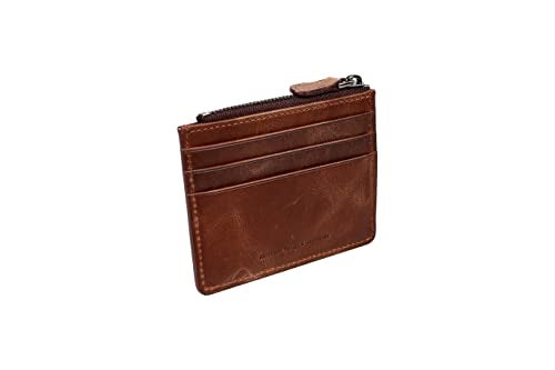 grande 3603 Genuine Leather Card Holder For Women and Men Slim Minimalist Small Zipper Wallet RUSTIC BROWN - Image 3