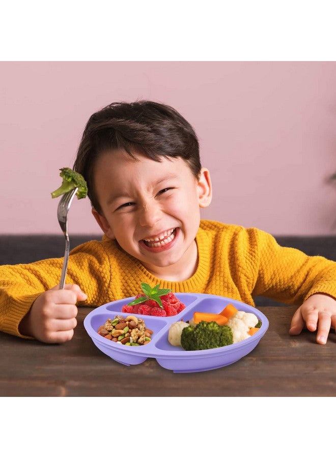 Cibeat Toddler Plates 3 Pack 100% Silicone Suction Plates For Babies And Toddlers Microwave And Dishwasher Safe Bpa Free Divided Design Pink & Yellow & Purple - Image 5
