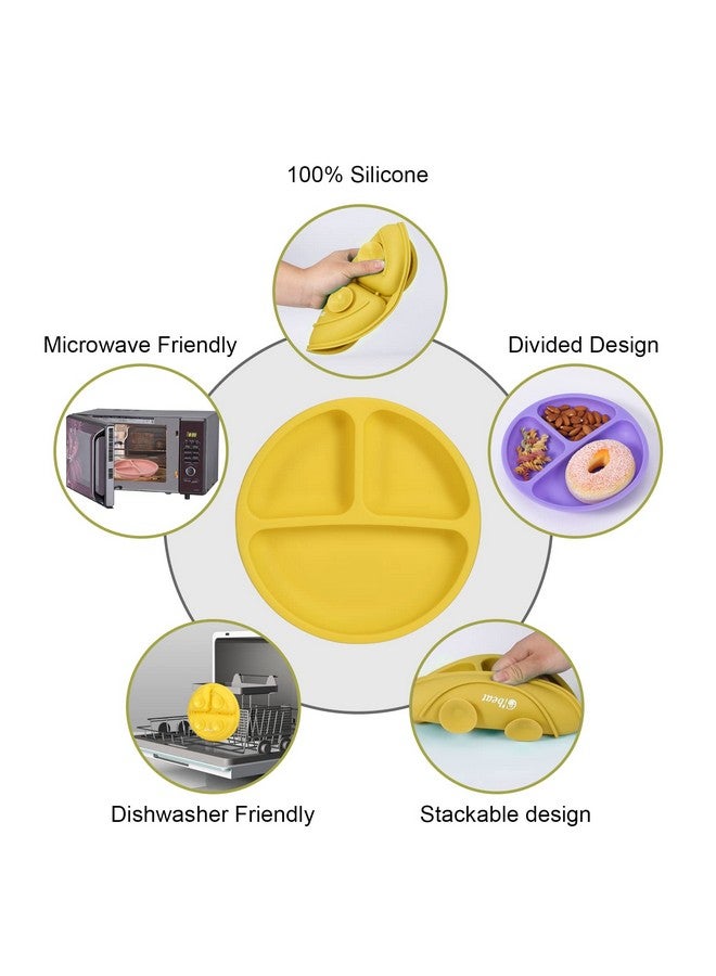 Cibeat Toddler Plates 3 Pack 100% Silicone Suction Plates For Babies And Toddlers Microwave And Dishwasher Safe Bpa Free Divided Design Pink & Yellow & Purple - Image 4