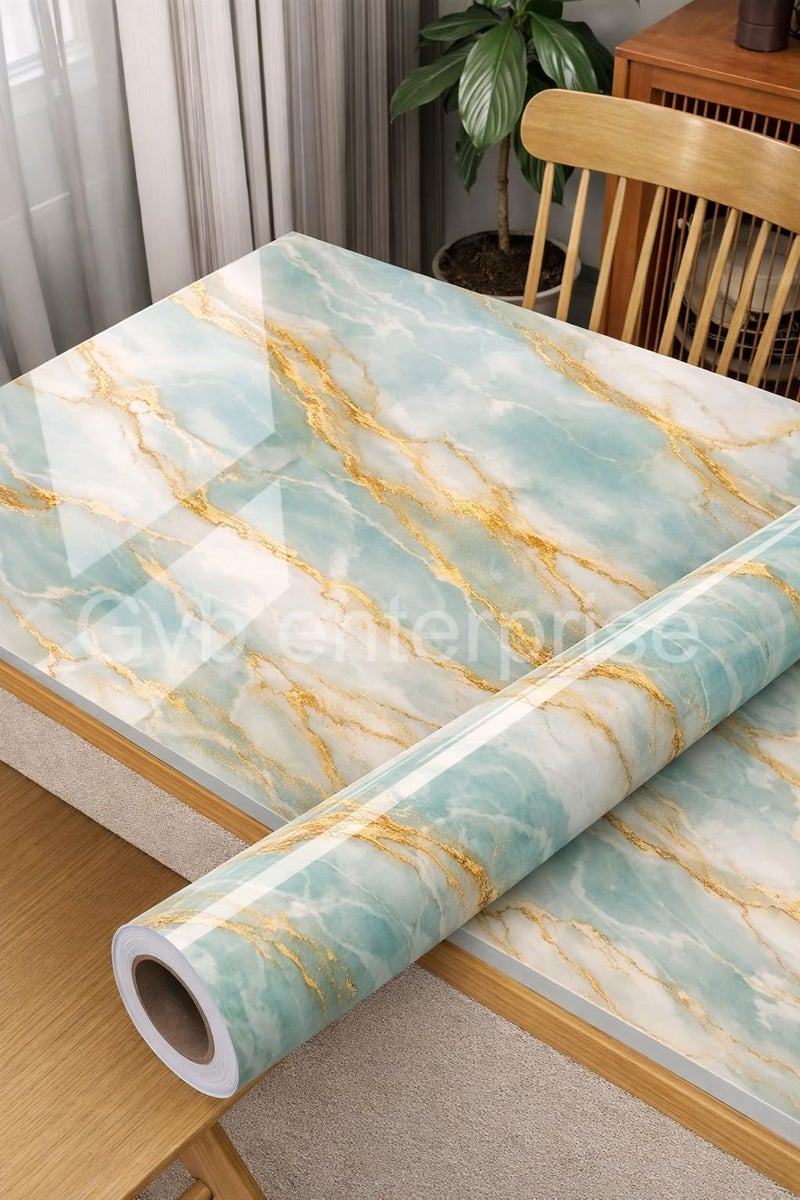 REZOVA Premium Waterproof DIY Wallpaper & Wall Stickers for Home & Kitchen Countertop Furniture | Oil Proof Kitchen Stickers | Size(60 x 200cm) (Sky Gold) - Image 1