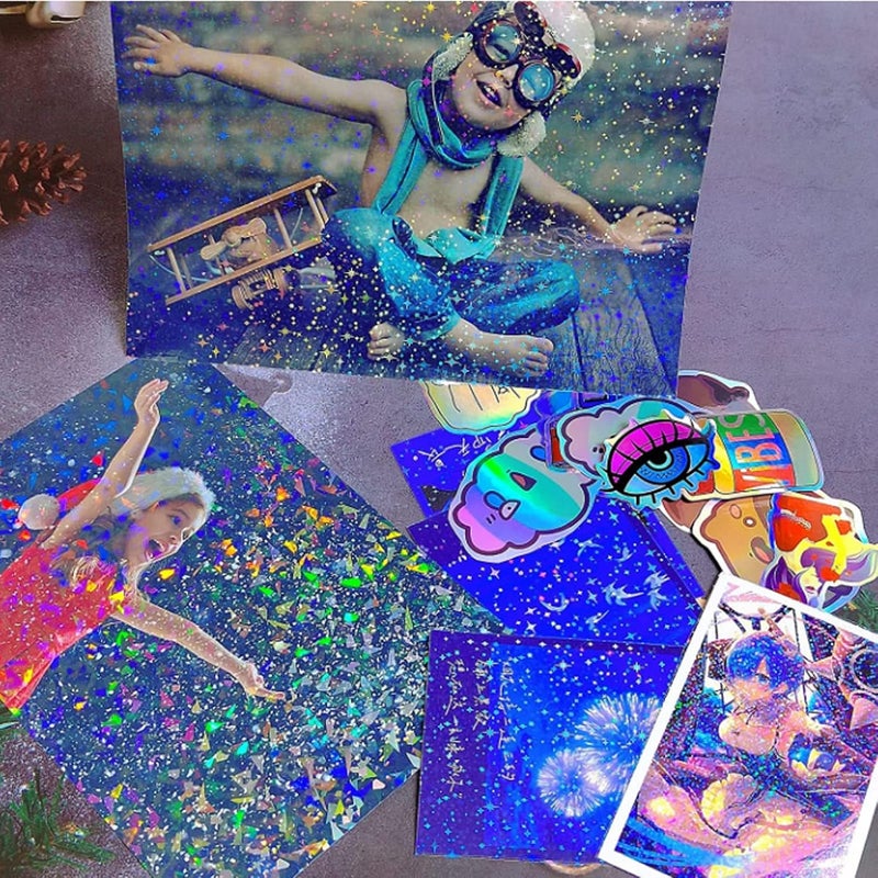 50 Sheets Holographic Cold Laminate Sheet, A4 DIY Laminating Sheets, Cuttable Scratch BOPP Material for Badge Making, Photo Post Lamination, Graphic Framing (Type 1) - Image 2