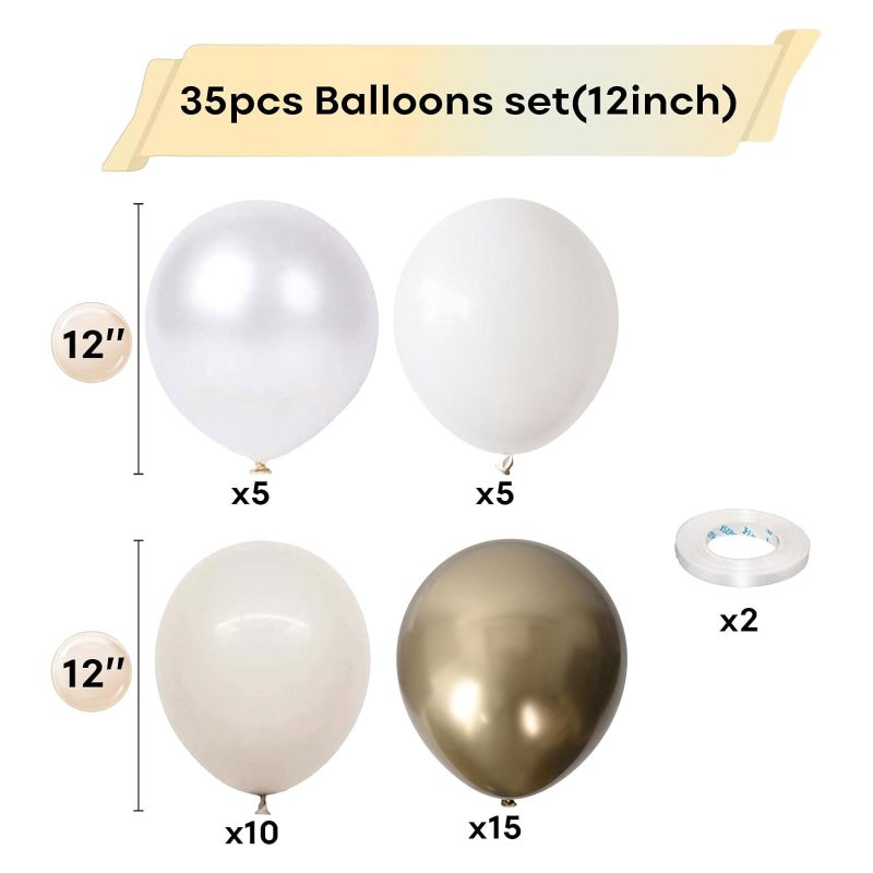 Togvu White and Gold Balloons, 12 Inch White Sand Gold Metallic Latex Balloons, Beige Gold Party Balloons for Boho Birthday Baby Shower Engagement Wedding Anniversary Party Decorations - Image 2
