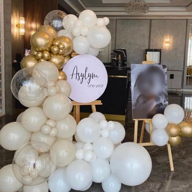 Togvu White and Gold Balloons, 12 Inch White Sand Gold Metallic Latex Balloons, Beige Gold Party Balloons for Boho Birthday Baby Shower Engagement Wedding Anniversary Party Decorations - Image 5
