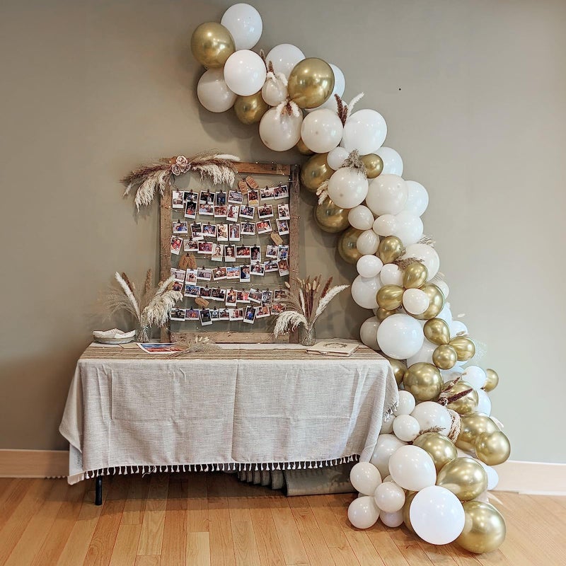 Togvu White and Gold Balloons, 12 Inch White Sand Gold Metallic Latex Balloons, Beige Gold Party Balloons for Boho Birthday Baby Shower Engagement Wedding Anniversary Party Decorations - Image 4
