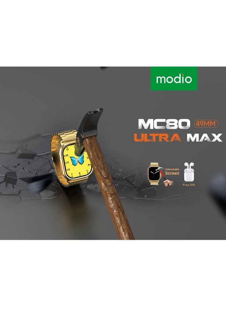 modio mc80 ultra max 49mm IPS hd super display android and ios unbreakable smart watch and gift for earpod men's and boy's - Image 5