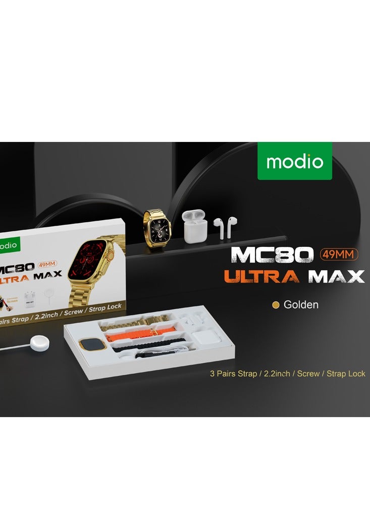 modio mc80 ultra max 49mm IPS hd super display android and ios unbreakable smart watch and gift for earpod men's and boy's - Image 3