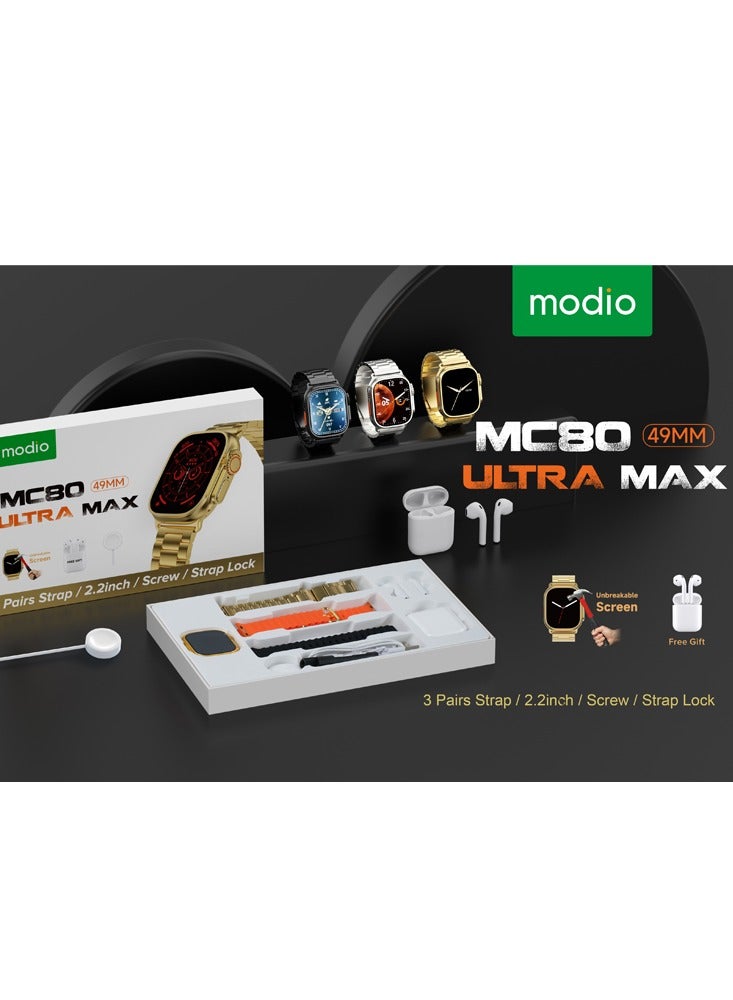 modio mc80 ultra max 49mm IPS hd super display android and ios unbreakable smart watch and gift for earpod men's and boy's - Image 4