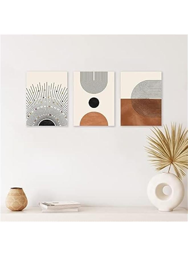 KBKBART لوحة فنية جدارية تجريدية بتصميم بوهيمي بسيط بلون بيج وبني محايد وشمس وخط اسود، ديكور غرفة بوهو عصري جاهز لل لغرفة النوم والحمام والمكتب (12×16×3) - Image 4
