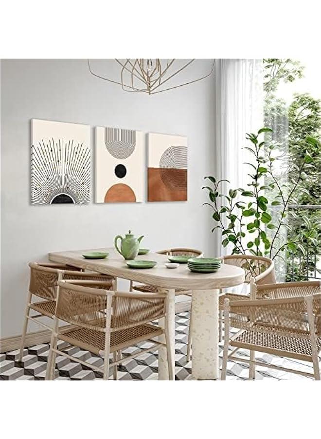 KBKBART لوحة فنية جدارية تجريدية بتصميم بوهيمي بسيط بلون بيج وبني محايد وشمس وخط اسود، ديكور غرفة بوهو عصري جاهز لل لغرفة النوم والحمام والمكتب (12×16×3) - Image 5