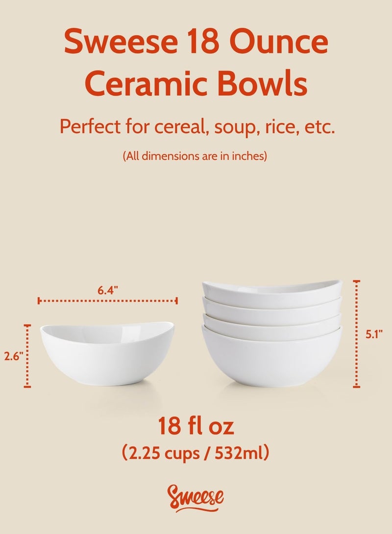 Sweese Porcelain Bowls Set of 4-18oz, 6 Inch, Versatile for Soup, Cereal, Fruit, Rice - Microwave, Dishwasher, Oven Safe, White - Image 2