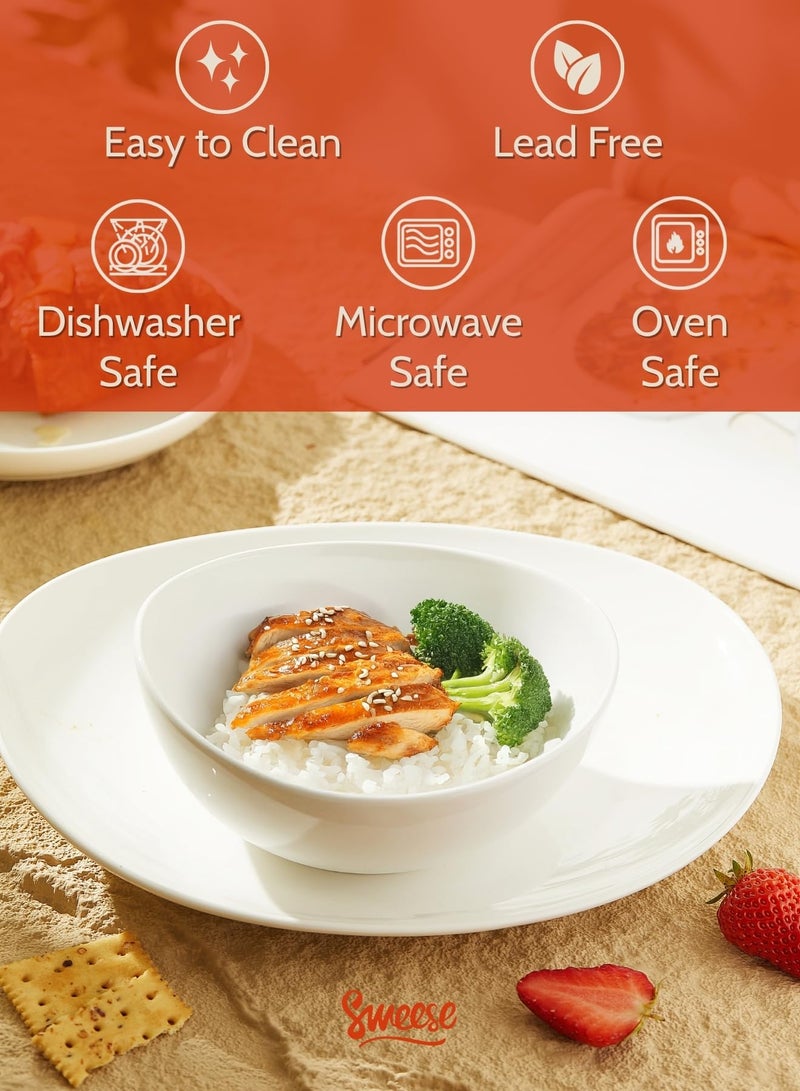 Sweese Porcelain Bowls Set of 4-18oz, 6 Inch, Versatile for Soup, Cereal, Fruit, Rice - Microwave, Dishwasher, Oven Safe, White - Image 3