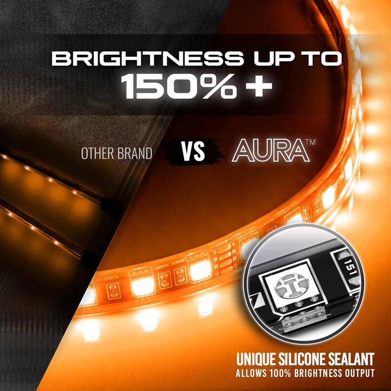 OPT7 Aura Interior Car Lights with Remote Control, Color Change, Music Sync Inside Ambient Lighting Kit, LED Light for Cars Trucks Under Dash Accessories, Charger Adapter 12V, 4pc Single Row LED Strip - Image 2