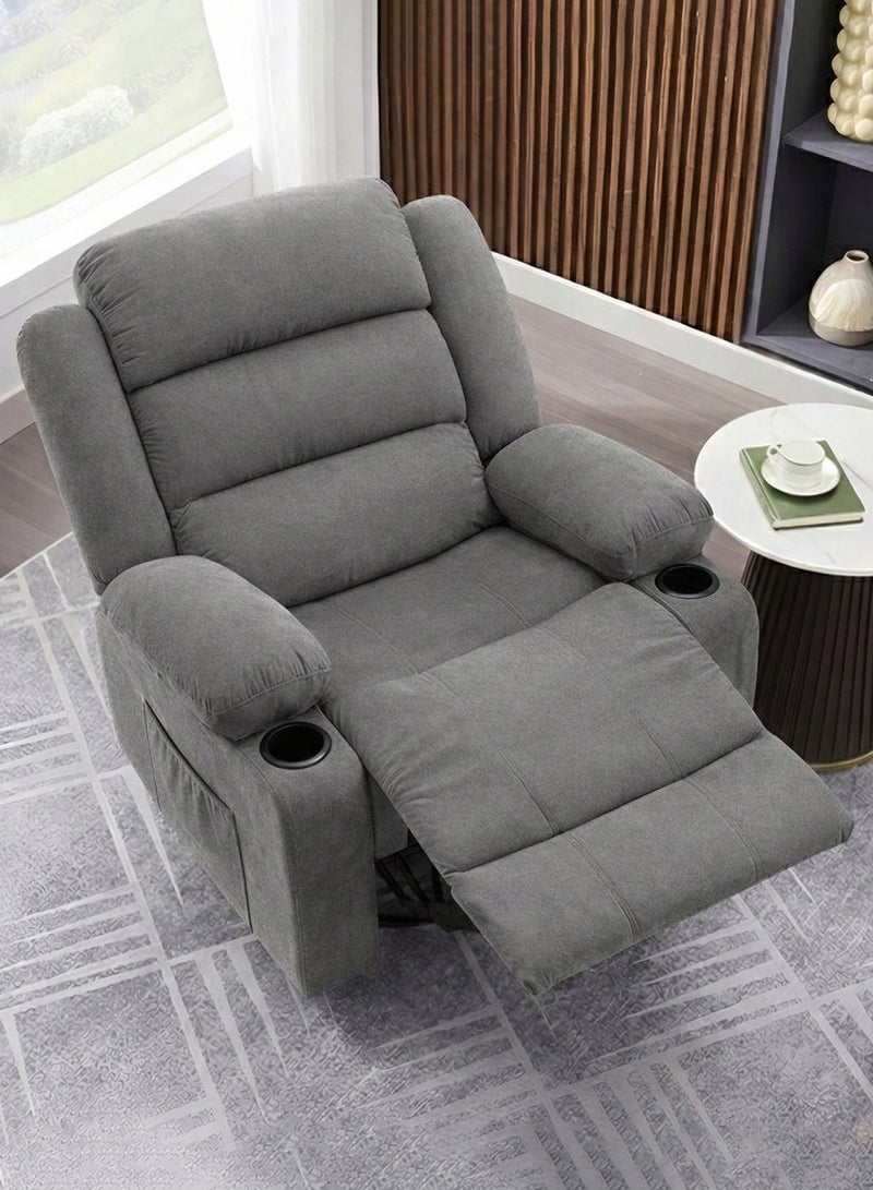 M-Smart Swivel Recliner Chair for Living Room - Ergonomic Rocking Chair with Dual Cup Holder & Side Pocket for Long Seating, Reading, Watching TV and Napping, 100x86x89cm - Grey - Image 2